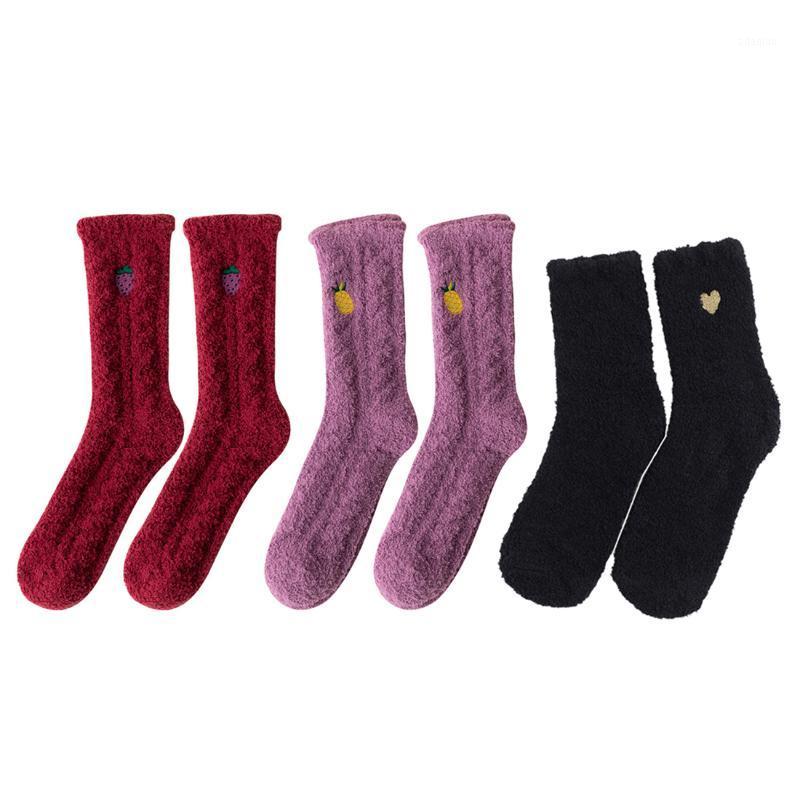 

5 Pair/Lot Cute and Comfortable Coral Fleece Women's Stockings Stripes Add Velvet Warm Winter mid-calf length sock1