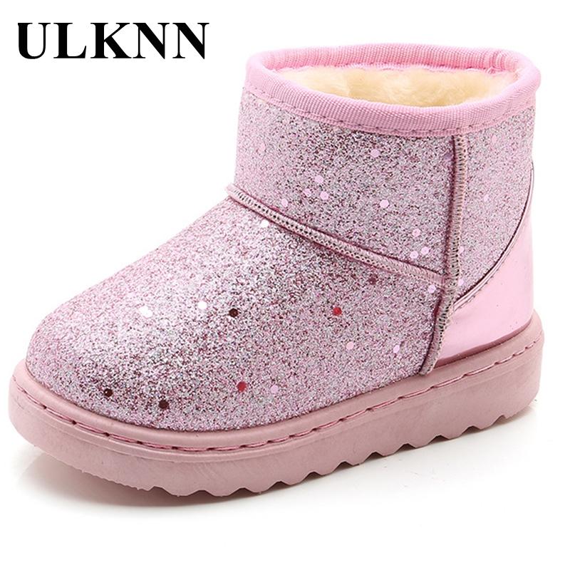 

ULKNN 2021 Winter New Children's Snow Boots Girls Princess Cotton Shoes Baby Boys Fashion Keep Warm Autumn Rubber Sole Size26-35, A gray