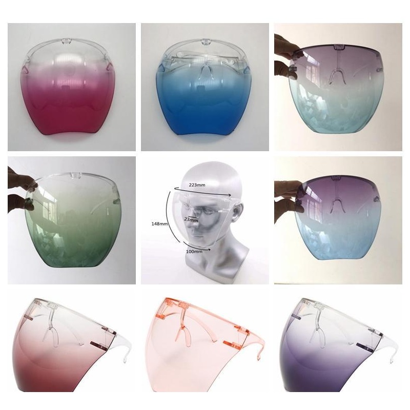 

plastic safety faceshield with glasses frame transparent full face cover protective mask anti-fog face shield clear designer masks
