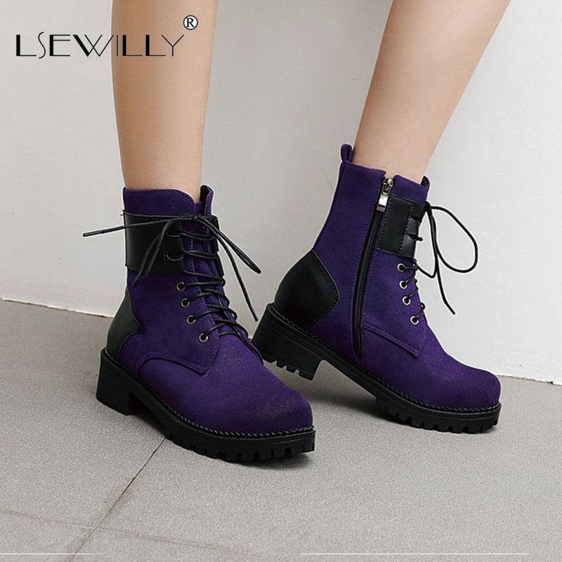

Lsewilly 2020 New Plus Size 43 non-slip Rubber Sole Winter Shoes Fashion Motorcycles Ankle Boots Women Thick Heel Round Toe1, Black