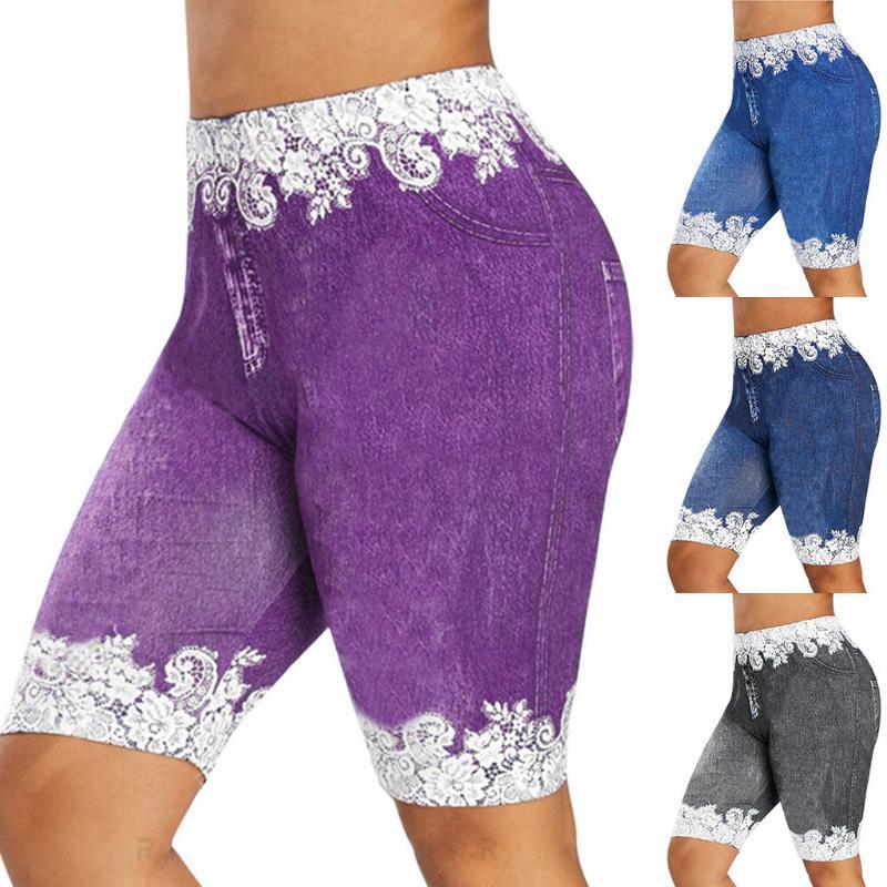 

Women Vintage Print Sports Yoga Short Leggings Basic Slip Bike Shorts Compression Workout Leggings Yoga Shorts Capris, Blue