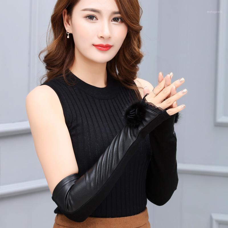

2020 British Style Women Gloves Genuine Leather Women Fingerless Gloves Fashion Female Lace Long Glove Elastic Luva Feminina1