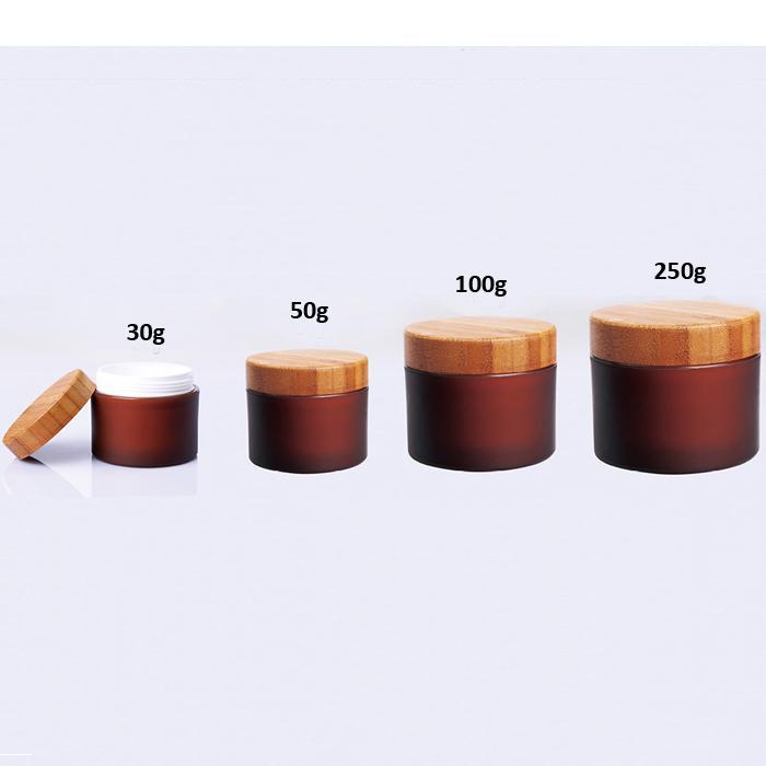 

Hot sale 1oz 30G/50G 100g 250g matte amber plastic cream jar,cosmetic container,Cosmetic Jar bamboo lid plastic bottle container1