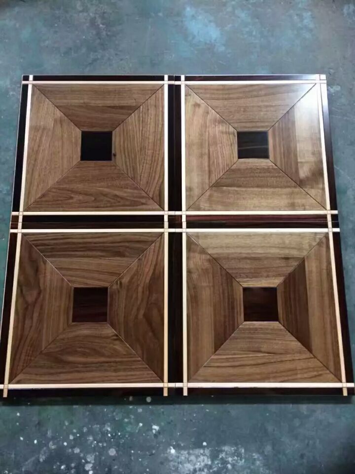 Dark color Walnut hardwood flooring household inlay wallpaper rugs high-end wooden marquetry bedroom decoration medallion panel tile Home timber-image-404658046