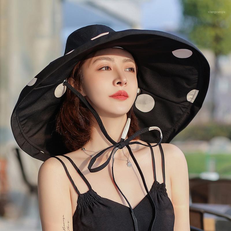 

Summer Cool Breathable Korean Fashion Big Bow Cute Beautiful Sun Protection Sunscreen Hat Outdoor Elegant Dot Beach Wide Brim Hats, Blue;gray