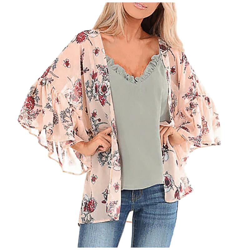 

JAYCOSIN Women Arrival Floral Loose Shawl Kimono Cardigan Boho Chiffon Tops Beach Holiday Blouse Plus Size T31, Wh