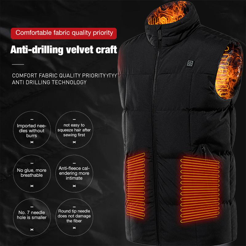 

Winter Men Heating Electrical Vest Warm Sleeveless Heated Jacket Constant Temperature Classic Down Jackets Intelligent Overcoats, Black