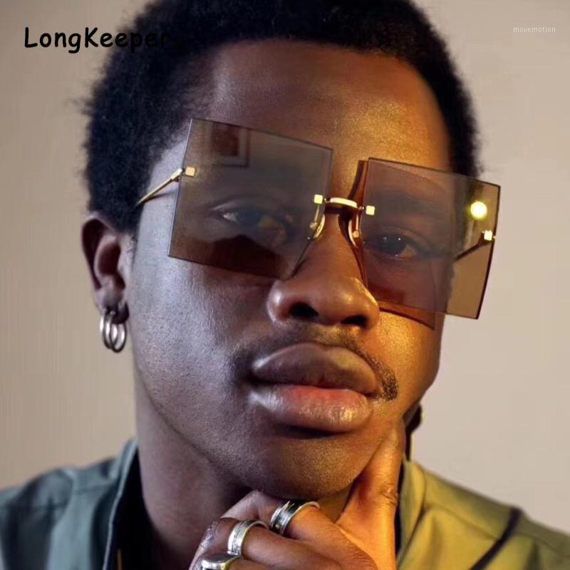 

2020 Oversized One Piece Brown Sunglasses Men Women High Quality Square Big Rimless Sun Glasses Female Big Shades Glasses UV4001