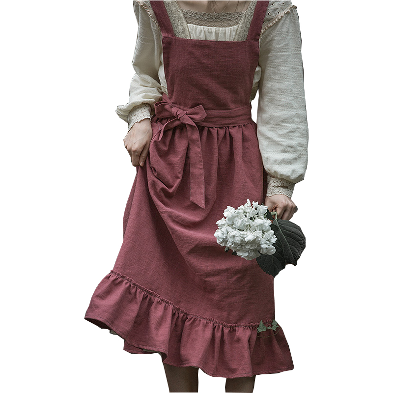 Apron for Women with Pockets Thicken Washed Cotton Aprons for Baking Painting Waist Ties Retro Thick Aprons Cooking Kitchen 1221826-image-749184508