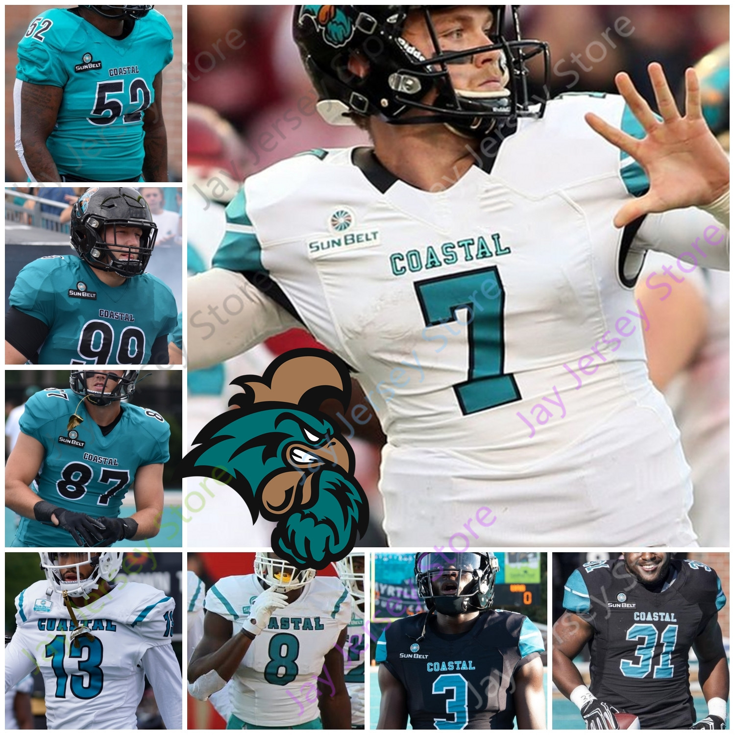 

Coastal Carolina Chanticleers Football Jersey NCAA College Grayson McCall CJ Marable Jaivon Heiligh Isaiah Likely Silas Kelly C.J. Brewer, Black
