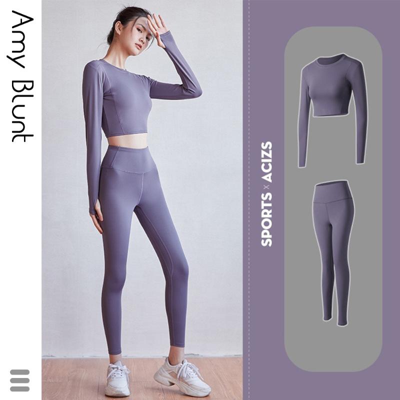 

Yoga Set Long Sleeve Sports Suit 2 Piece Set Women Sports Wear Gym Fitness Pilates Running Clothes Pants, Black set