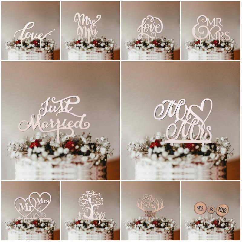 

1Pcs Wooden Love Just Married Mr&Mrs Cake Topper DIY Wedding Cake Topper Engagement Gifts Letter Decoration Supplies Favors