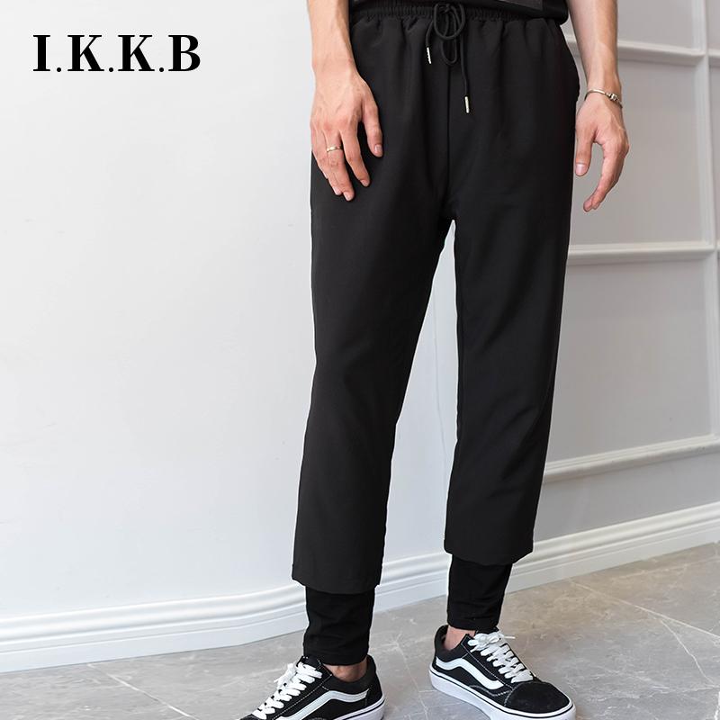 

4XL spring and autumn models fake two-piece pants men's wide-leg pants Japanese tide models loose nine-point casual, Black
