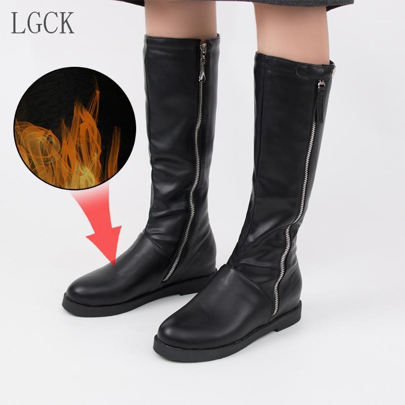 

Plus Size 34-46 Fashion Winter Women Riding Boots Chunky Low Heel Motorcycle Boots Shoes Zip Autumn Women High Long1, Black
