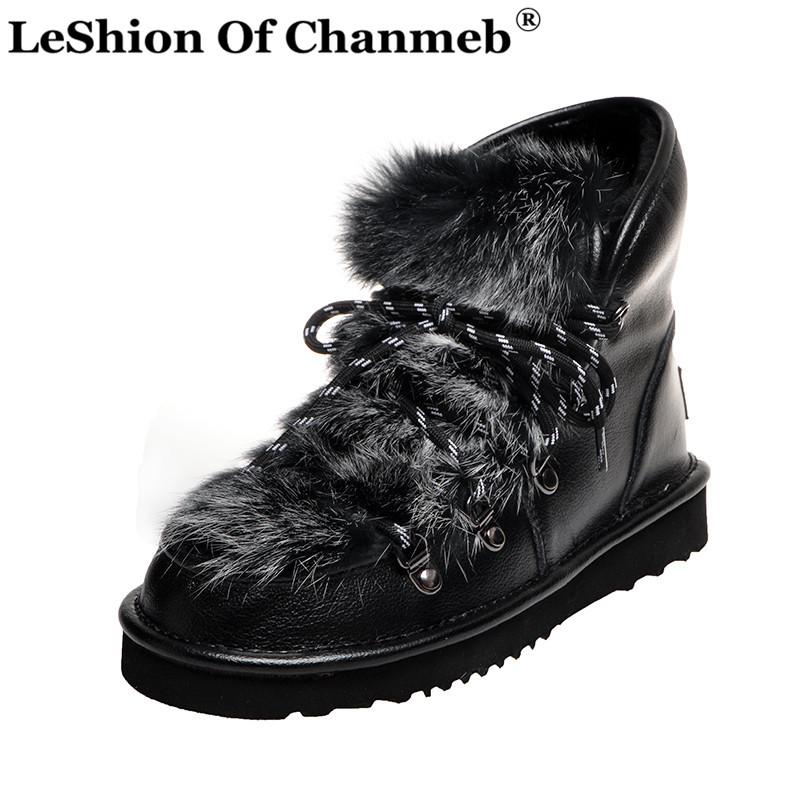 

LeShion Of Chanmeb Winter Warm Wool Female Big Size Snow Boots Casual Office Flat Platform Shoe Genuine Leather Women Ankle Boot, Beige boots