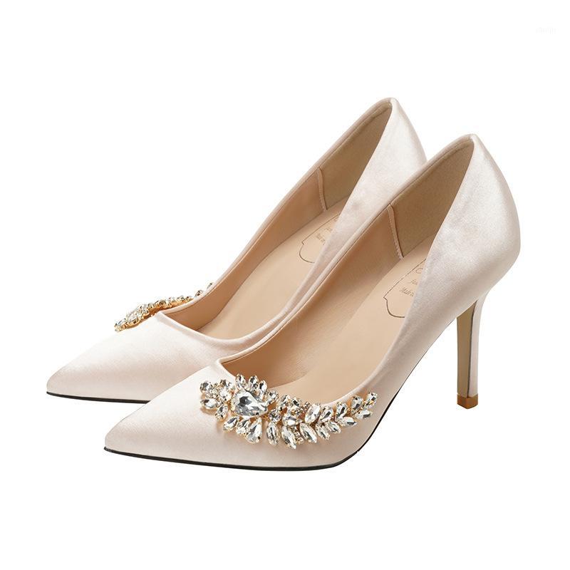 

The New Bride Wedding Shoes Thin Heels Pointed Toe Slip-On Fashion Blingbling Solid 9cm 7cm High Heels Large size Party Sexy1, White 9cm