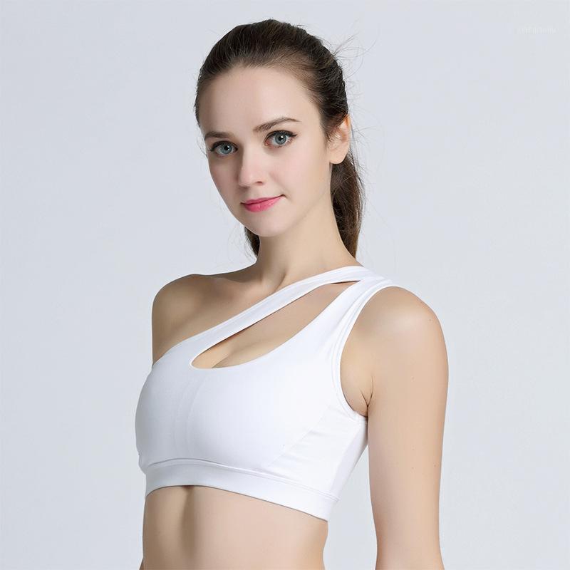 

Sexy One Shoulder Women' High Personality Oblique White Sports Bra Running Fitness Bra Yoga Top Gym Clothing Athletic Underwear1, Black
