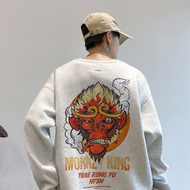 

2021 New Privathinker Men Winter New Hoodies Chinese Style Large Size Wukong Long Sleeve Sweatshirts Man Fashion Printed Pullovers AG4Z, Black