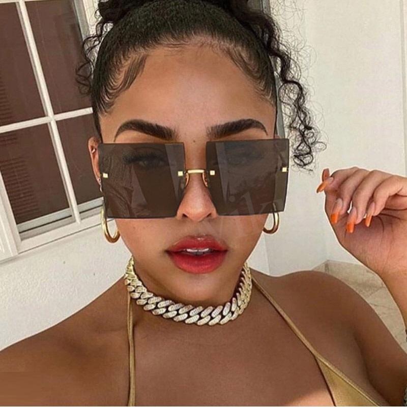 

90's Rimless Sunglasses Women Oversize Shades For Women Metal Frame Square Sunglasses for Female Trend oculos UV400
