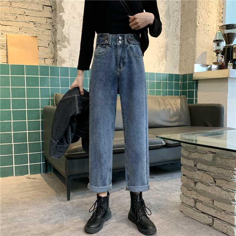 

Boyfriend Jeans For Women High Waist Jeans Casual Loose Straight Denim Pants Streetwear Trousers Female 100kg Large Size, Black