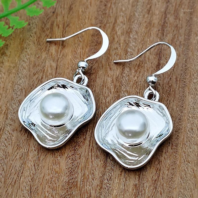 

Dangle & Chandelier 2021 Trendy Silver Color Geometry Earrings Round Square Disc Pearl Drop Earring Jewelry For Women Gift Bijoux O3D2991