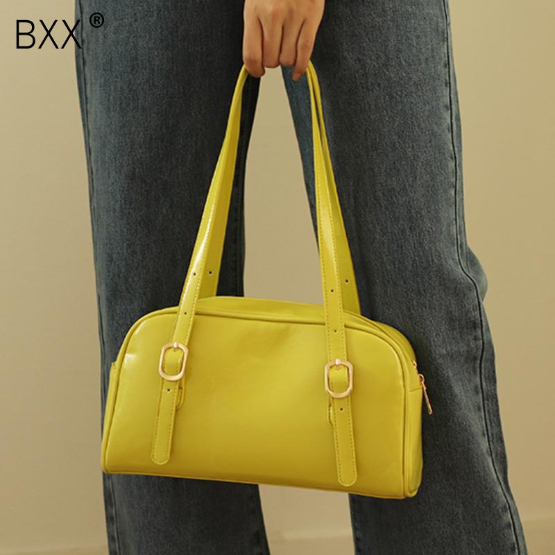 

[BXX] Vintage PU Leather Bags For Women 2021 Spring Fashion CShoulder Hand Bag Lady Trend Handbags and Purses HQ946, Black
