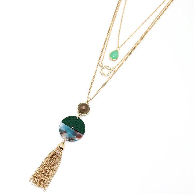 

Fashion Multilayers Tassel Charms Natural Stone Shell Pendant Long Chain Sweater Necklace Geometric Accessories Body Jewelry