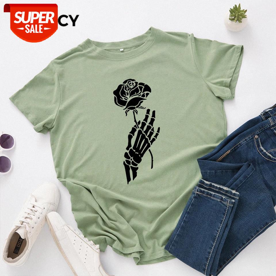 

JFUNCY Halloween Skeleton Hand Women T-shirts Female Short Sleeve Tee Tops Woman Casual Tshirt 2020 Summer Cotton T Shirt #ao8q, White