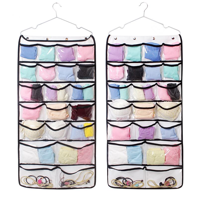 

Multifunction Dual Sided 42 Pocket Hanging Closet Organizer for Pants Bra Socks ,Multi-size pockets & Free Clothes Rack Included