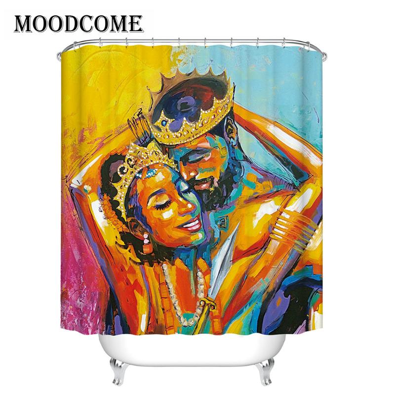 

King And Queen Shower Curtain Waterproof Fabric Bath Curtain Bathroom Europe Women Toilet Curtains
