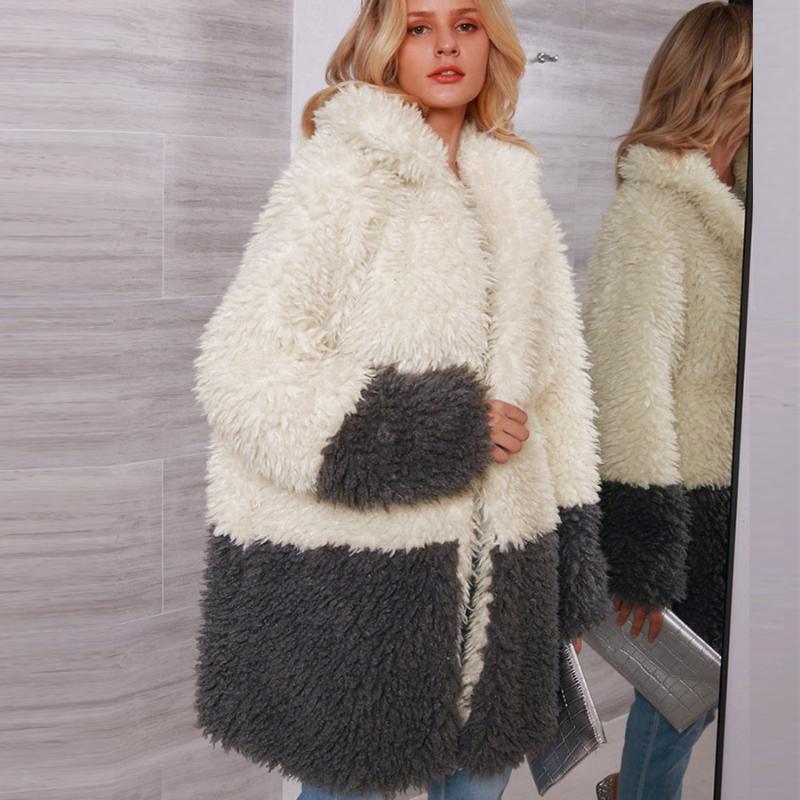 

DiCloud Fashion Teddy Coat Women 2020 Stitching Long Faux Fur Ladies Coat Vintage Plus Size Thick Warm Fur Winter Coats -XL
