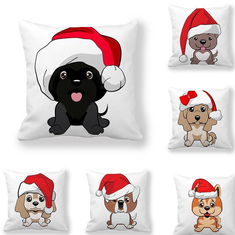 

Cute Christmas Dog Series Pillowcase Encrypted Peach Skin Cushion Cover Modern Minimalist Home Decoration Pillowcase1