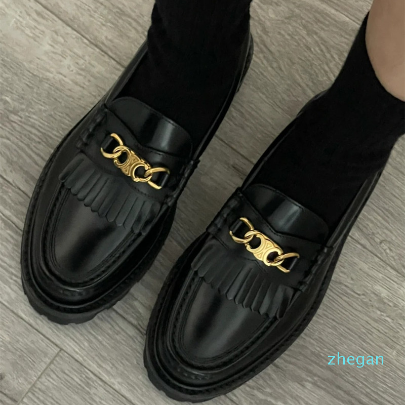 

Designer women's shoes top version of Arc de Triomphe Lefu shoe 2021 lulu af1 autumn cowhide new thick bottom tassel xz111, Black