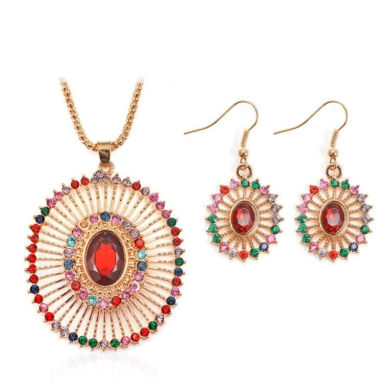 

Earrings & Necklace 2022 Fashion Gem Jewelry Sets For Women African Beads Set Gold Wedding Crystal Bridal Dubai Jewelery Costume, As pic