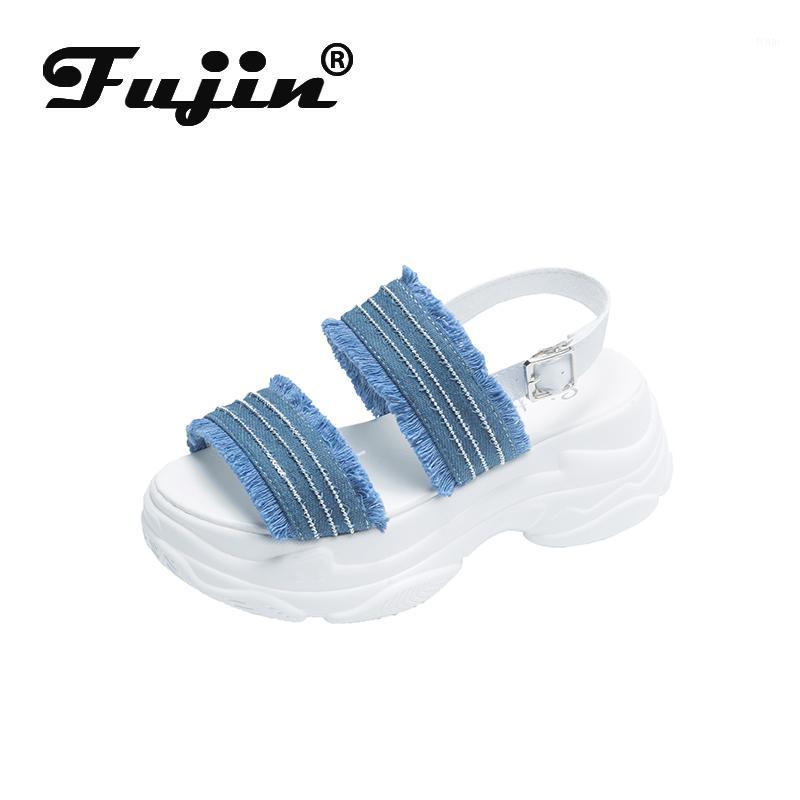 

Fujin Women Sandals Thick Bottom Summer Canvas Shoes Open Toe Fashion Breathable 2020 Women Peed Toe High Heels Causal Sandals1, White