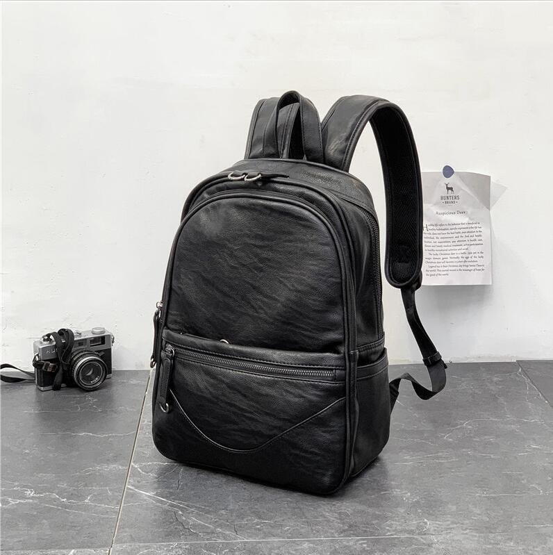 

Factory wholesale men bag simple Joker leather mens backpack large outdoor leisure handbag College style leathers fashion backpacks, Black