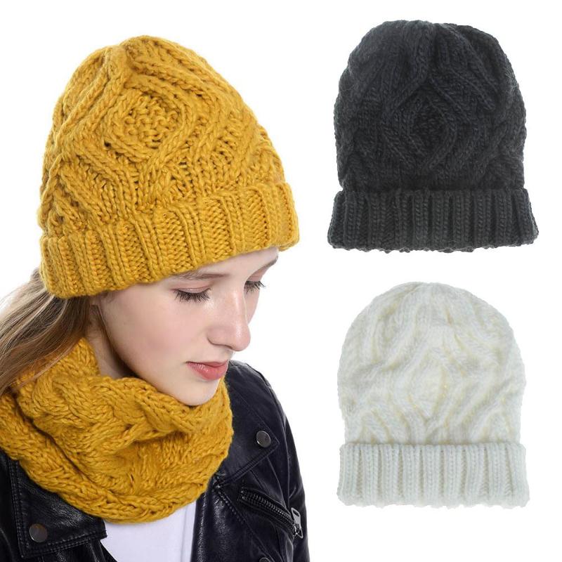 

4 Color 2pcs/Set Scarf Set Ski Hat Scarf Skiing Fashion Women Sportwear Windproof Hat Set Knitted Cap Knitted Wool, White