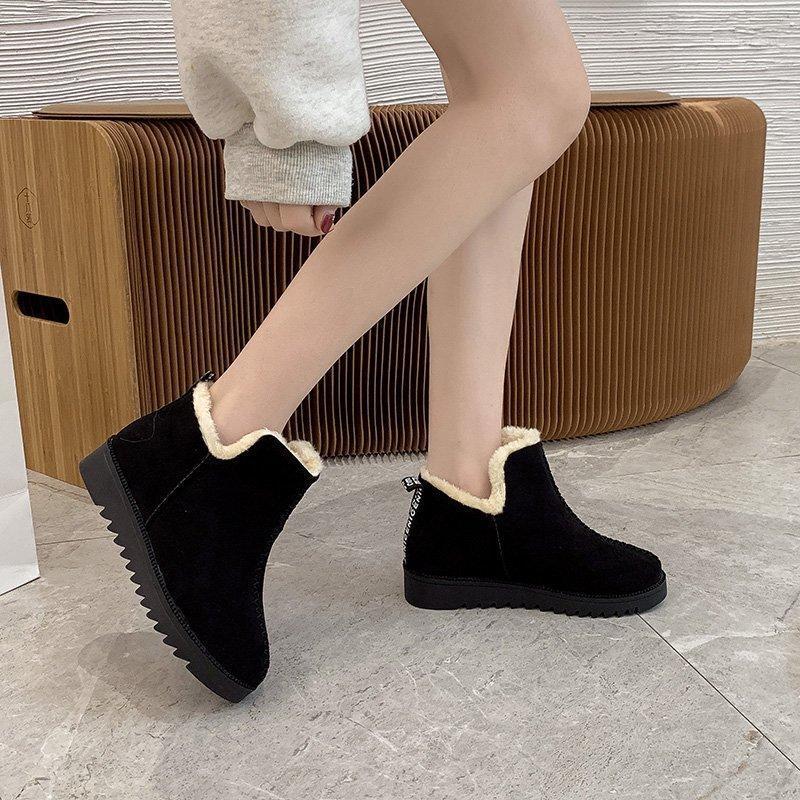 

2021 Snow Boots Women Flats Winter Warm Winter Short Boots New Fashion Suede Snow Women Shoes Fur Plush Suede Shoes1, Black