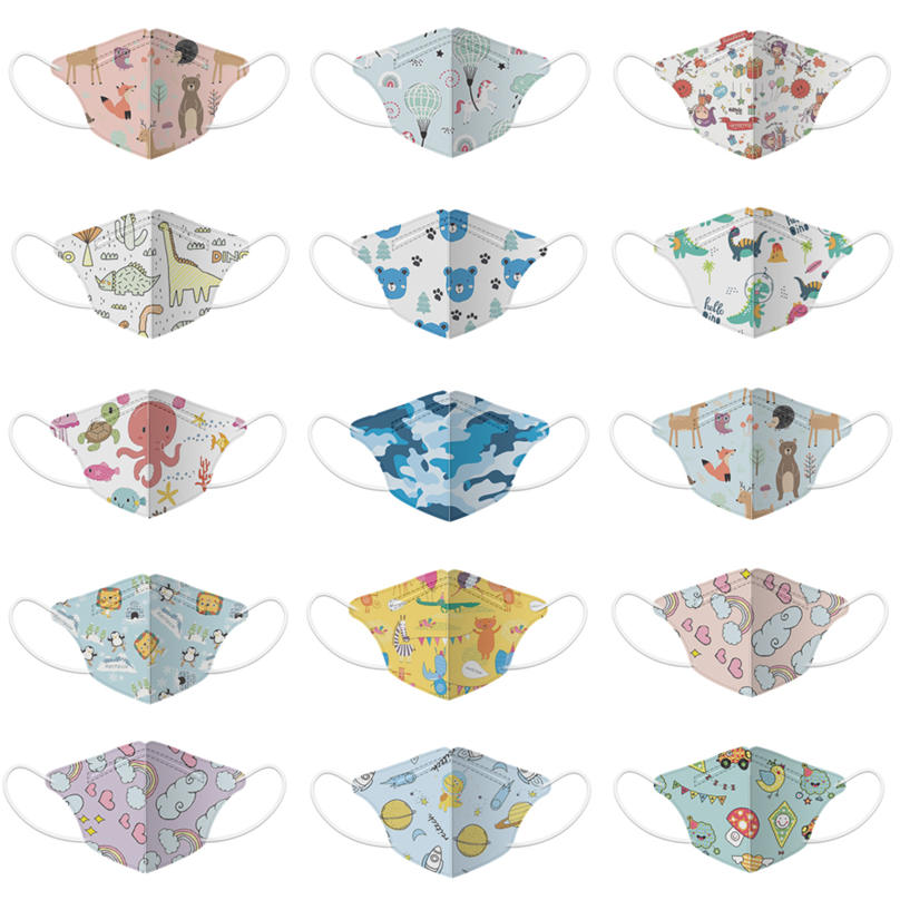 

KN95 mask children 3D three dimensional face mask 4 layers with meltblown cartoon printing students dustproof Kids KN95 masks 4-12 years