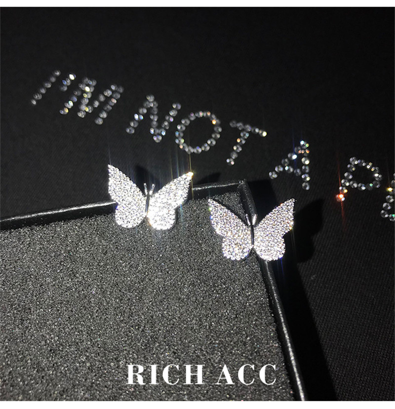 

S925 Silver Sterling Complete Strass Hip Hop Butterfly Earrings Women Even Net for Present W4rp