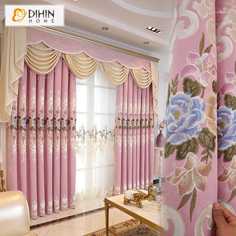 

Pink Color Window Drapes European Curtains Luxury Embroidered Blackout Curtain For Living Room 1 Panel1, Tulle