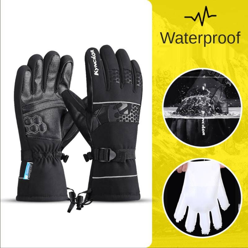 

Ski gloves outdoor sports autumn and winter men and women riding thickened ski gloves cold sports touch screen to keep warm, Black