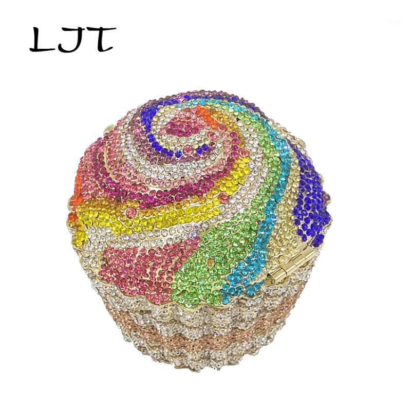 

LJT 2020 Fashion Women Mini Cupcake Clutch Evening Bag Crystal Wedding Purse and Handbag Bridal Party Diamond Bag1