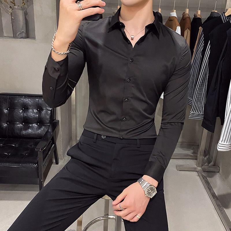 

Autumn Winter New Mens Shirts Casual Slim Fit Long Sleeve White Shirt Men Time Limited, Black