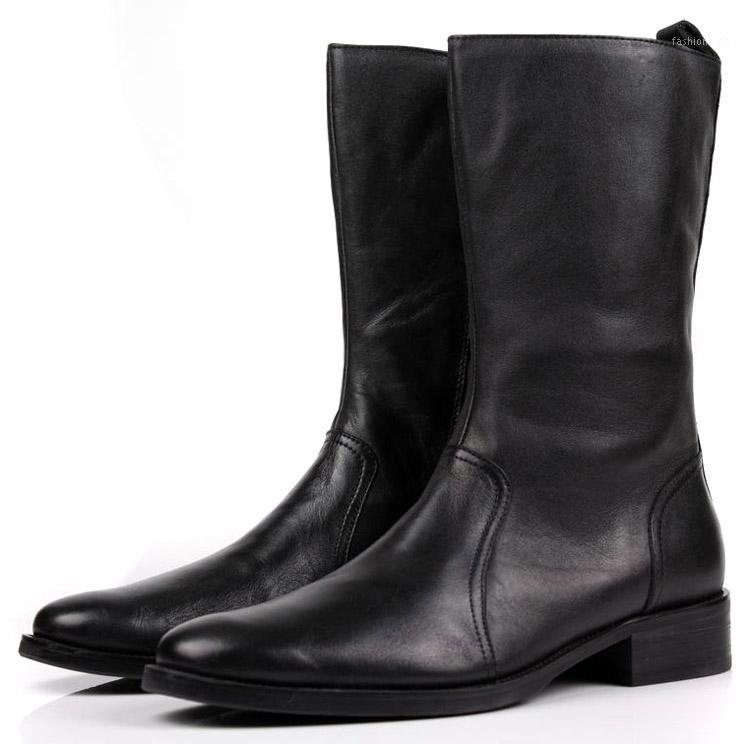 

Comfortable zipper knee high black winter boots mens casual boots genuine leather mens motorcycle1, As pic