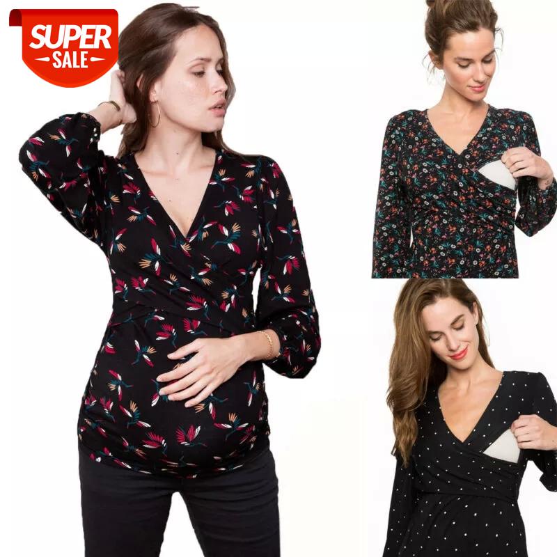 

Autumn Pregnancy Womens Maternity V Neck Nursing Tops Pregnancy Long Sleeve Blouse Breastfeeding T-shirt #q45t, White
