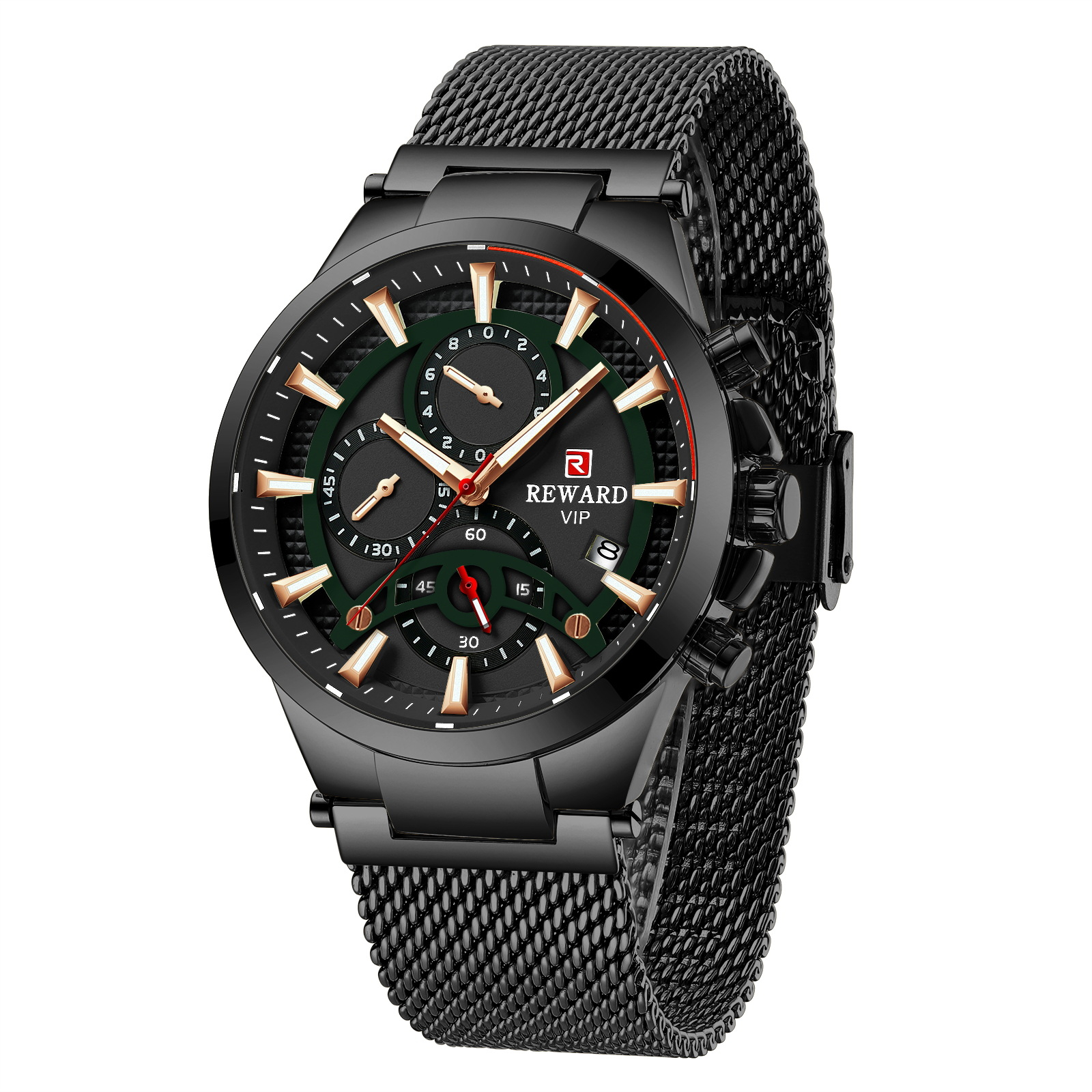 

Reward Watches RD82019M Blue Color Quartz Steel Milan Mesh Band Strap Luminous Calendar Army Sport Mens Watch Big Dial Sports Wristwatch Male Orologio, Rose black