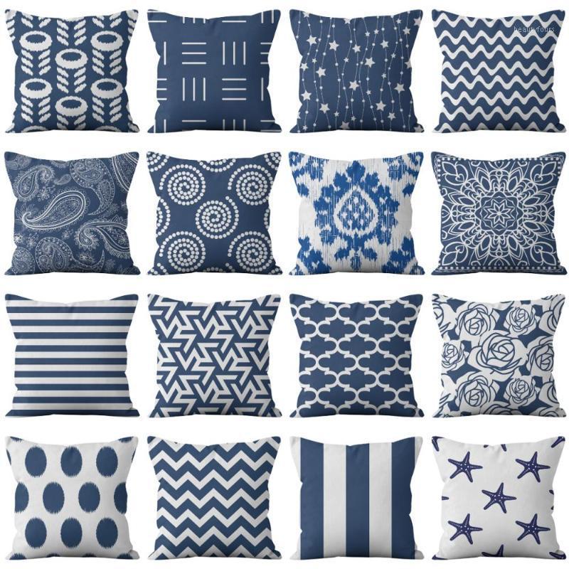 

ZENGA Boho Geometric Cushion Cover 45x45cm Linen Dark Blue Ethnic Retro Style Pillow cover for Sofa Living Room Home Decoration1, Ymd21-27