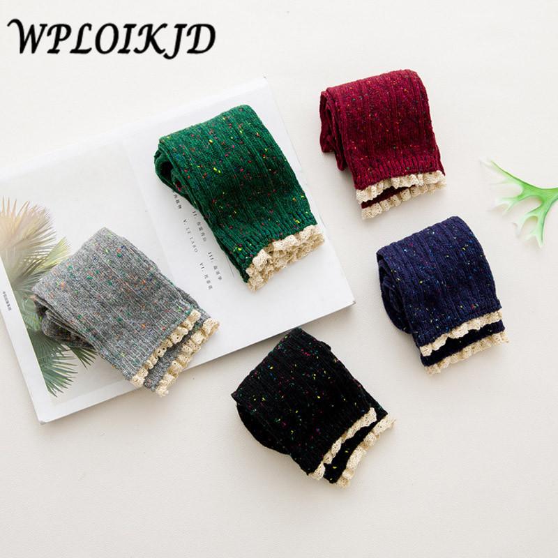 

WPLOIKJD]Korean Harajuku Warm Meias Cotton Cute Heap Heap Socks Candy Color Yarn Lace Socks Women Sox Calcetines Mujer
