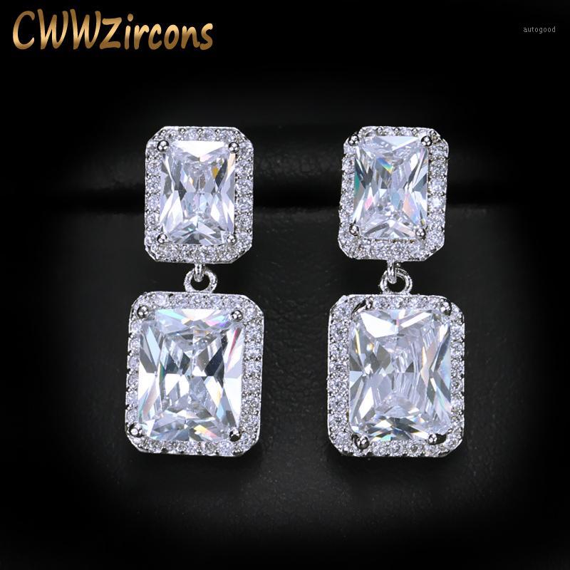 

Dangle & Chandelier CWWZircons Fashion Ladies Jewelry Sparkling Square Drop Cubic Zirconia Female Earrings Gift For Friends CZ0881
